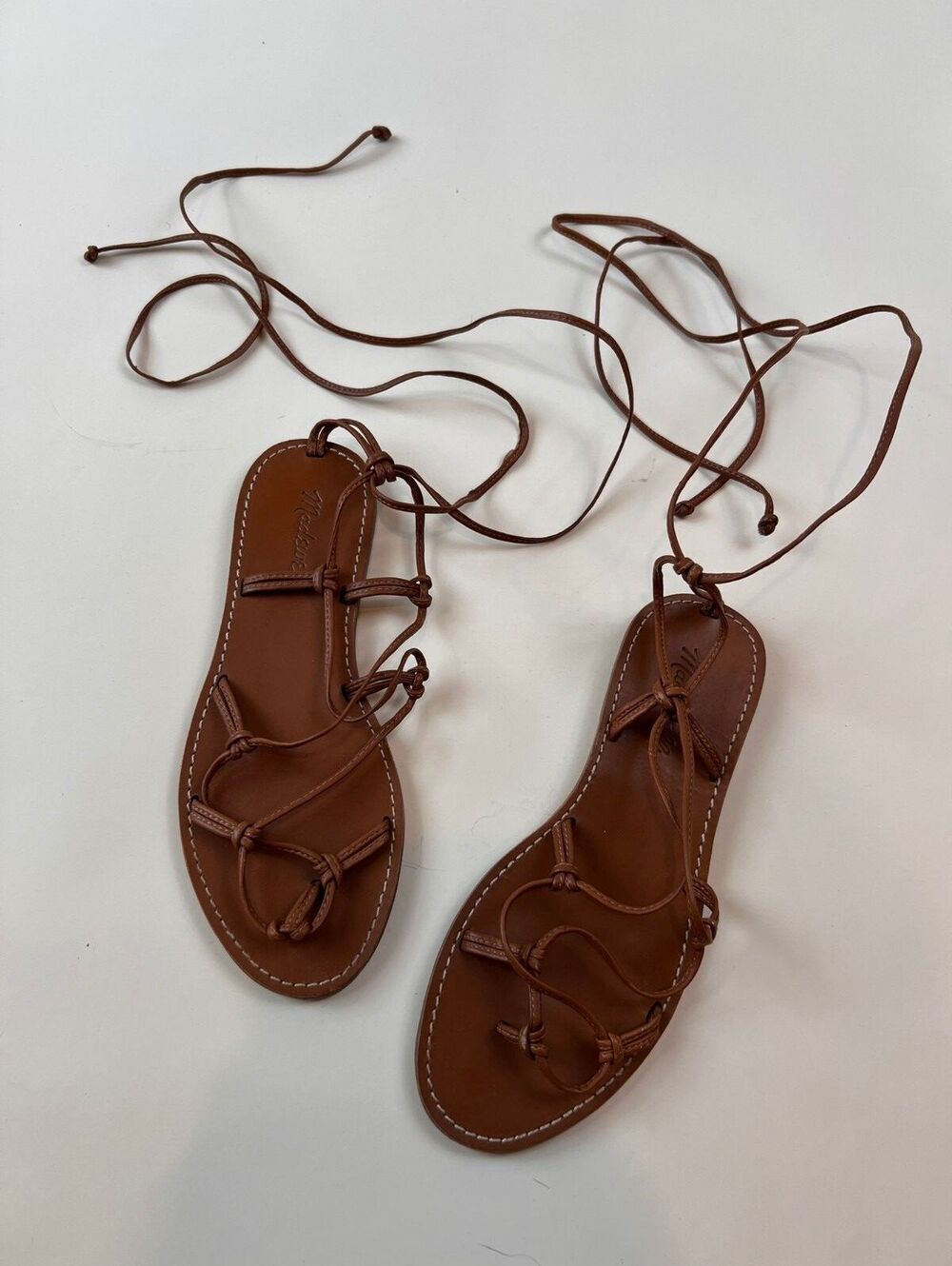 Madewell Tan Leather Lace Up Strappy Flat Thong Sandals size 7